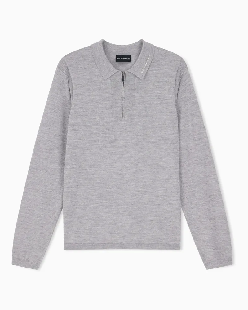 Emporio Armani Feinstrickpullover aus Schurwolle mit Rippstrickdetails Grau