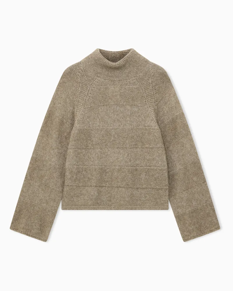 Emporio Armani Stehkragenpullover aus Alpaka und Wolle mit Strukturmuster Grau