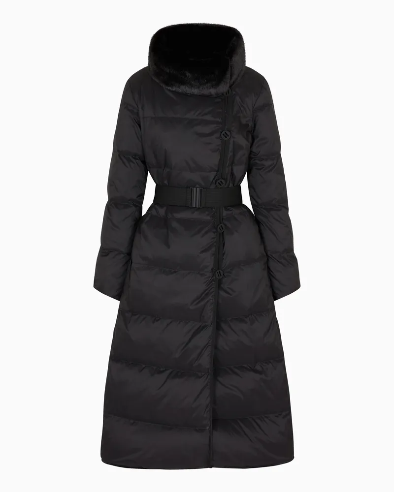 Emporio Armani ASV Lange Daunenjacke zum Wenden, aus wasserabweisendem recyceltem Nylon mit Steppmuster Schwarz