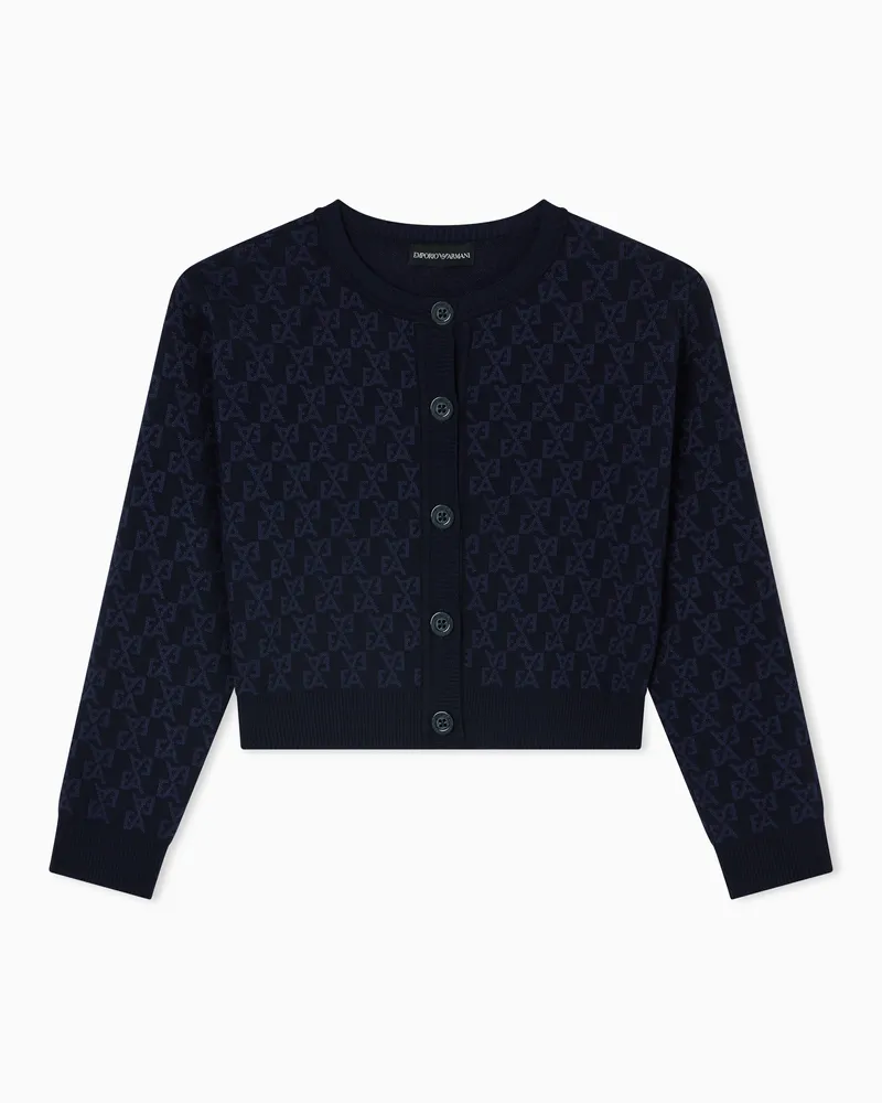 Emporio Armani Cardigan aus Strick in Jacquard-Stoff-Verarbeitung mit Allover-EA-Logo Blau