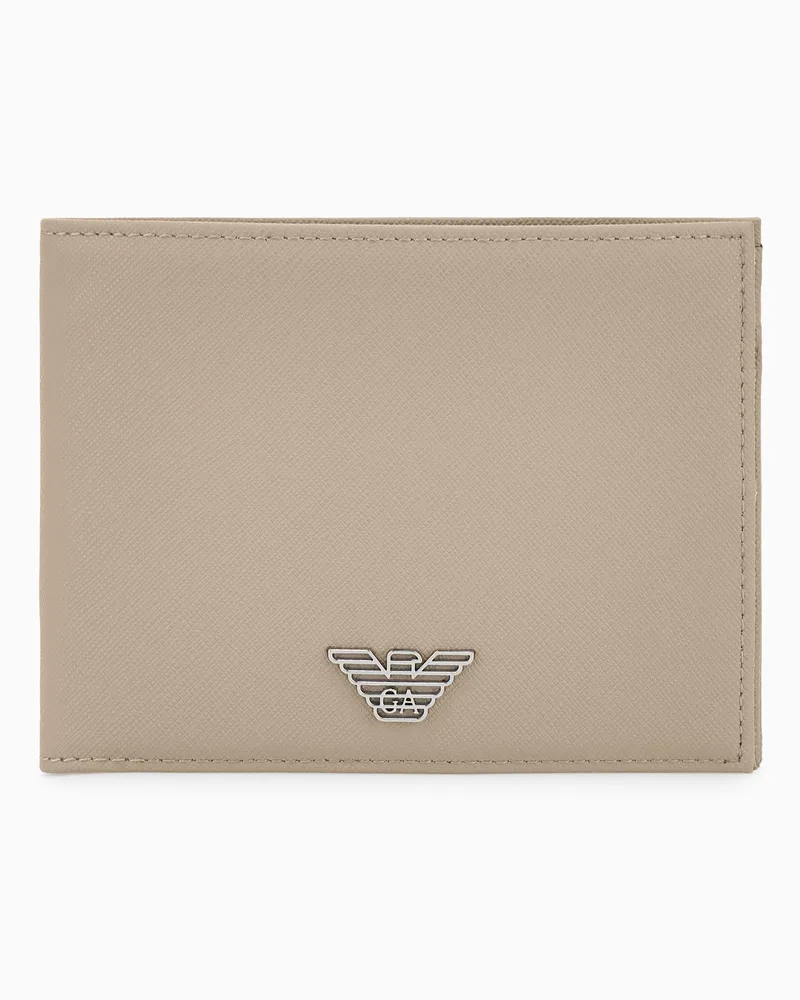 Emporio Armani Portemonnaie mit Münzfach aus wiederaufbereitetem Saffiano-Leder mit Adler-Plakette Beige
