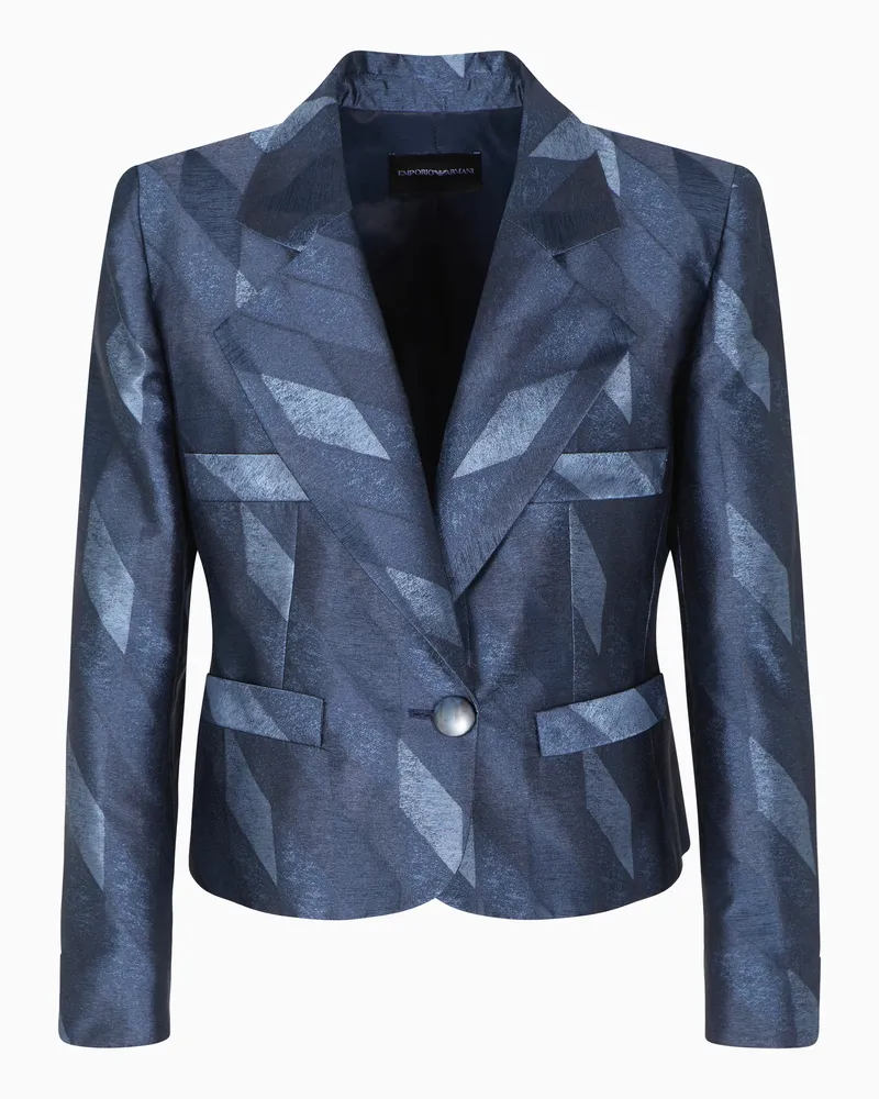 Emporio Armani Jacke aus Jacquard-Stoff mit geometrischem Roulette-Muster Blau