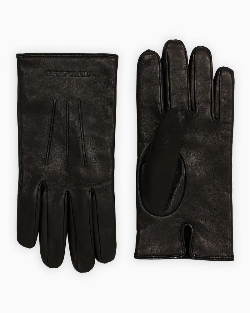 Emporio Armani Handschuhe aus Lammnappaleder mit Schmuckstäbchen Schwarz