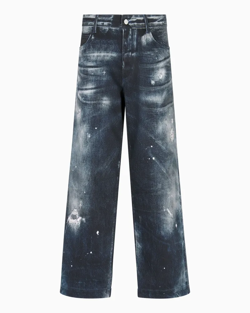 Emporio Armani Bedruckte Jeans aus Bio-Drill mit einem Aufdruck der New York Sonderkollektion Blau