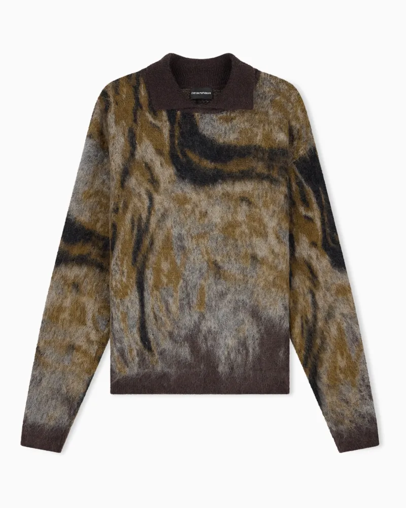 Emporio Armani Pullover aus Schurwolle und Mohair mit Jacquardmuster Schwarz