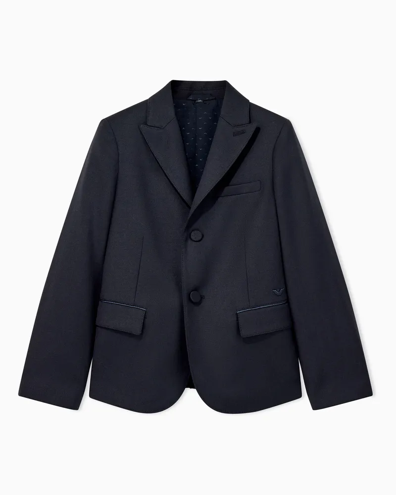 Emporio Armani Einreihiger Blazer aus Schurwolle mit fallendem Revers Marineblau