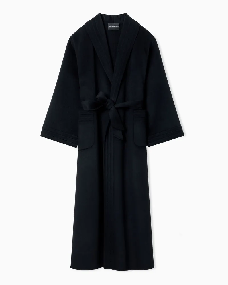 Emporio Armani Langer Mantel mit Gürtel, aus Kaschmir und Schurwolle Schwarz