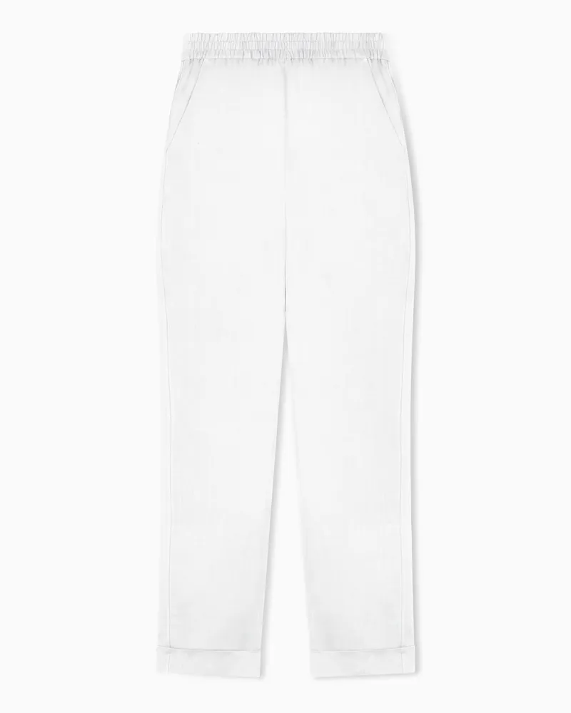 Emporio Armani Hose mit elastischem Bund aus reinem Leinen Weiß