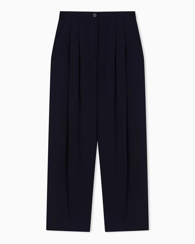 Emporio Armani Karierte Hose mit Abnähern, gefertigt aus fließender Wolle Blau