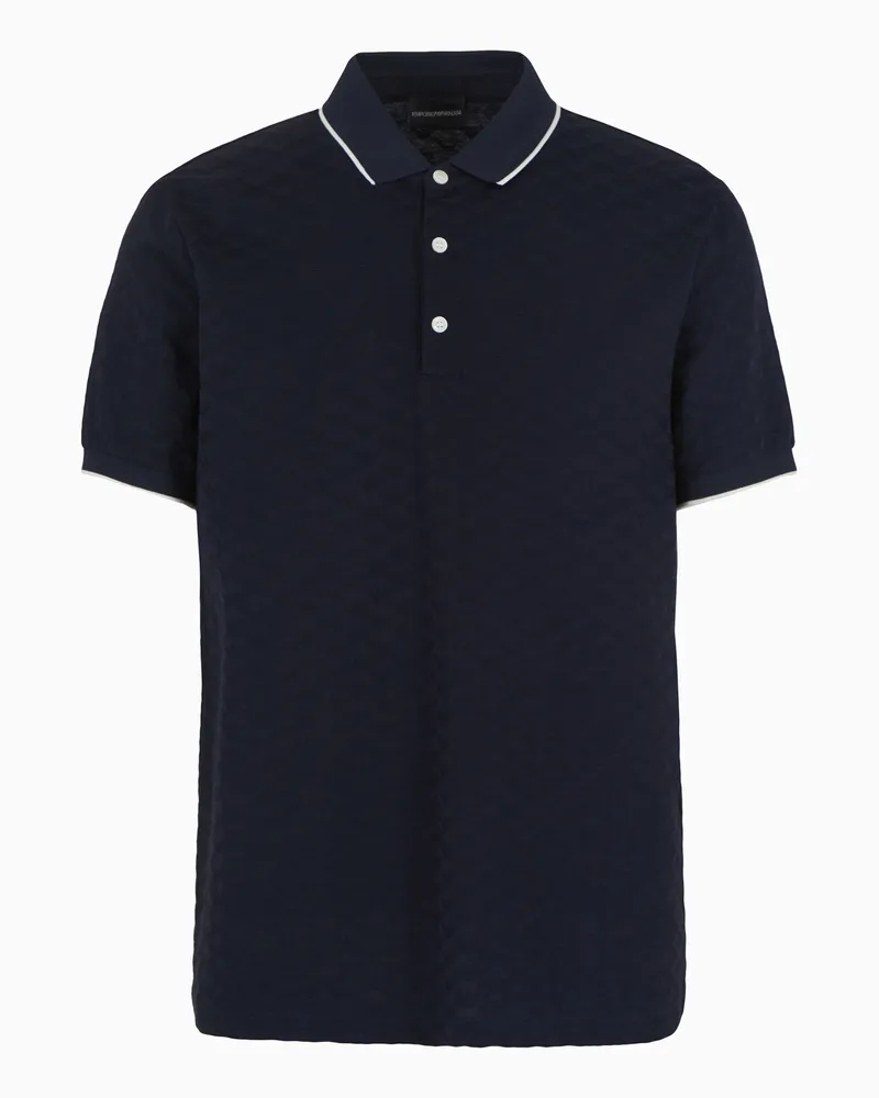 Emporio Armani Poloshirt aus merzerisiertem Jersey mit Allover-Adler aus Jacquard Marineblau