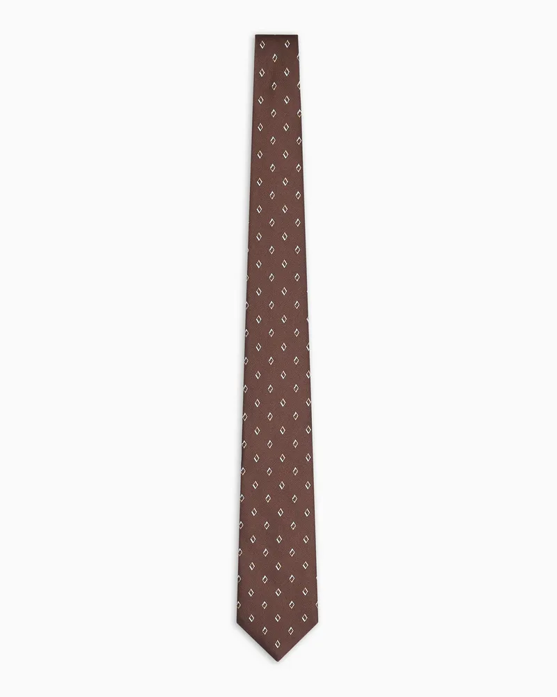Emporio Armani Krawatte aus reiner Seide mit kleinen eingewebten Rauten aus Jacquard-Stoff Braun