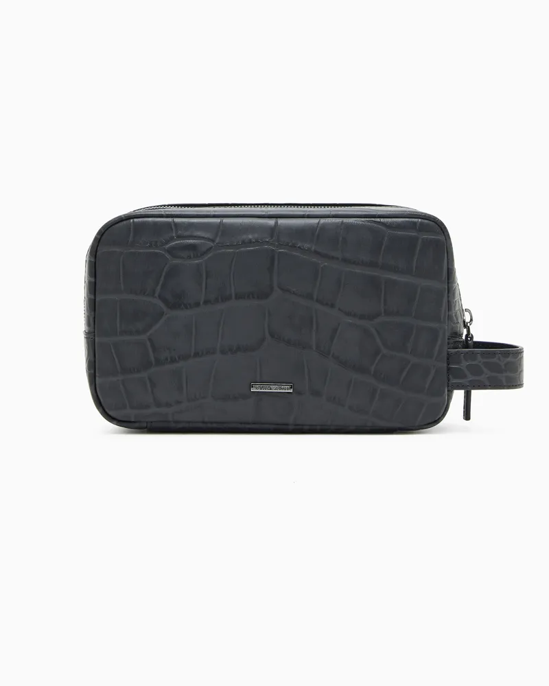 Emporio Armani Beauty-Case aus Leder mit Kroko-Print Schwarz