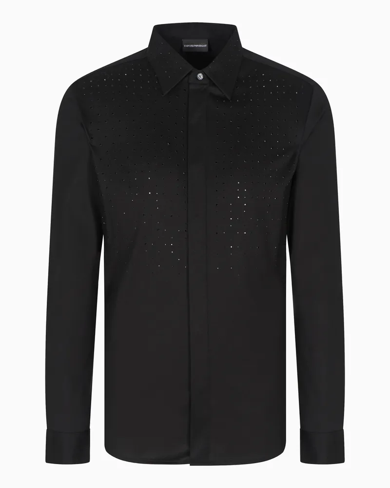 Emporio Armani Clubwear Slim Fit Hemd aus Lyocell-Mischung mit Strasssteinen Schwarz