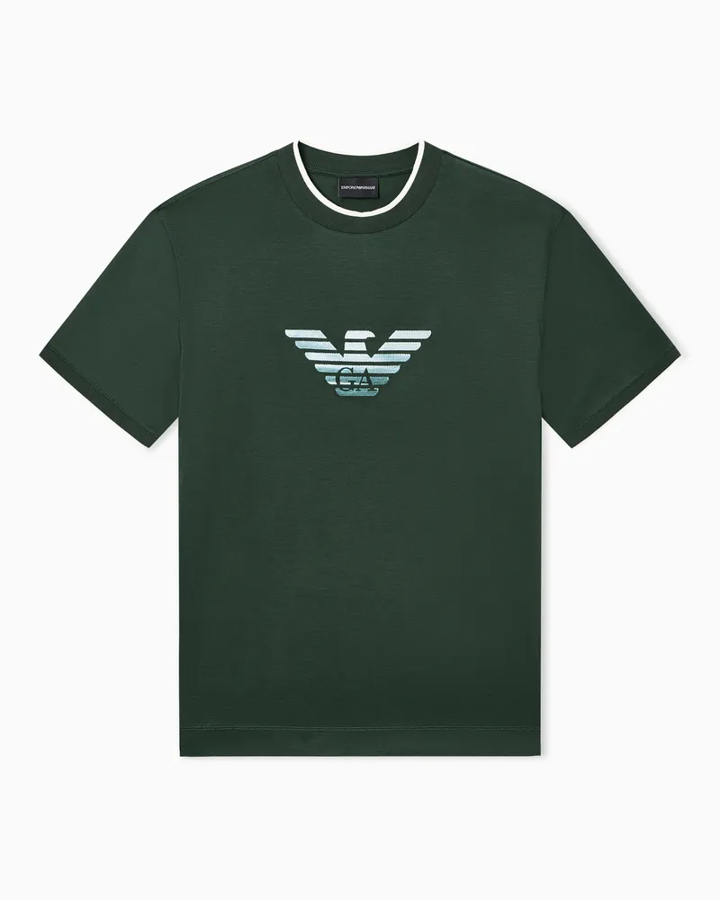 Emporio Armani Slim Fit T-Shirt aus einer Lyocell-Jersey-Mischung mit Adlerstickerei in Degradé-Optik Grün