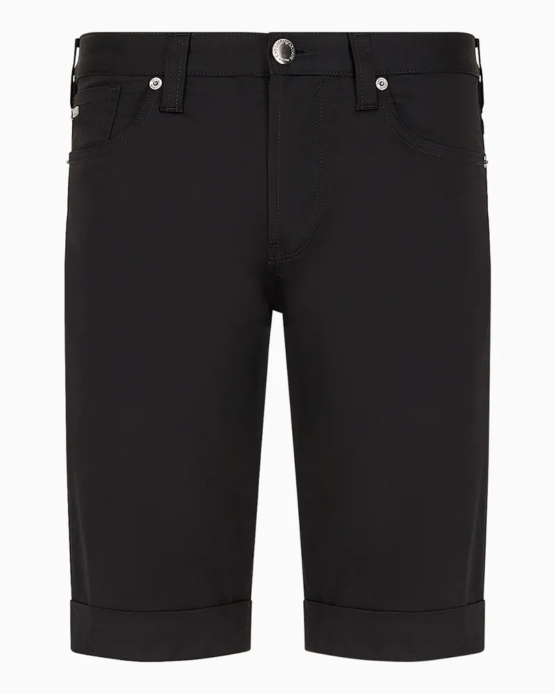 Emporio Armani Bermudashorts aus komfortabler glänzender Baumwolle mit Umschlag Schwarz