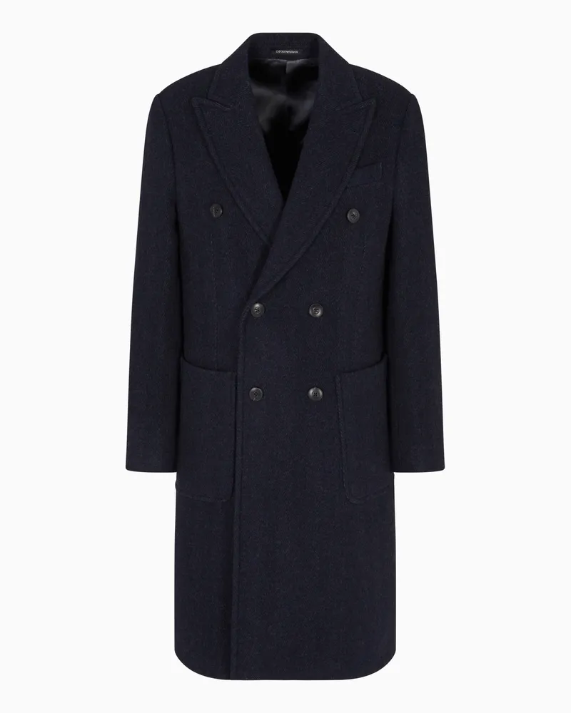 Emporio Armani Doppelreihiger Mantel aus einer Woll-Mischung mit Fischgrat-Muster Gemustert