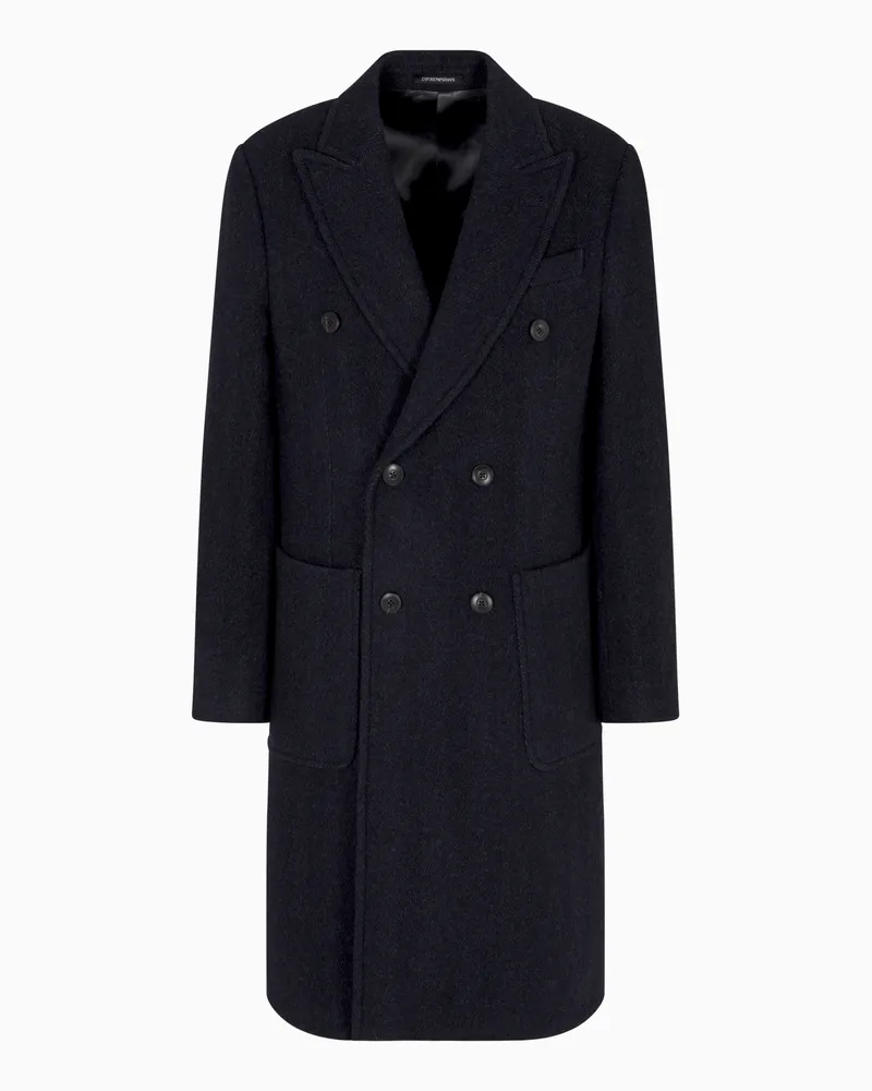 Emporio Armani Doppelreihiger Mantel aus einer Woll-Mischung mit Fischgrat-Muster Gemustert