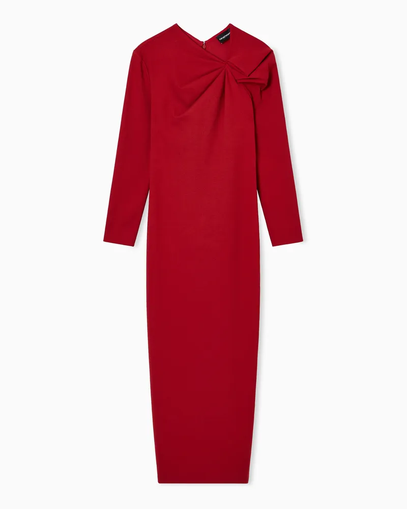 Emporio Armani Langes Kleid mit gerafftem Detail aus elastischem Punto-Milano-Stoff Rot
