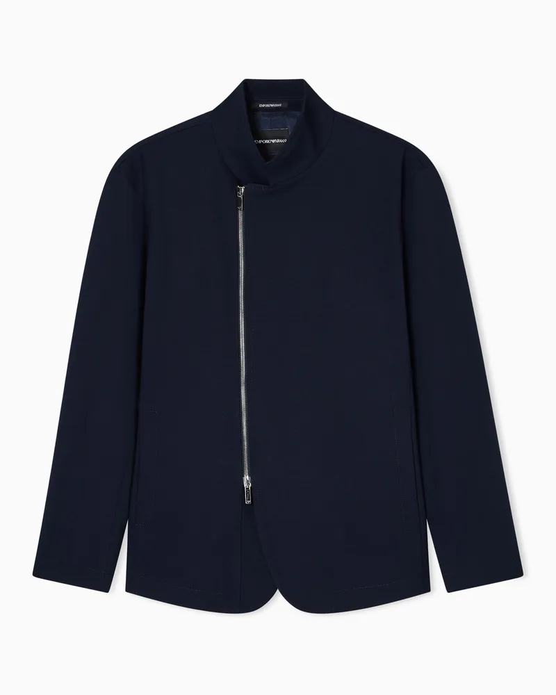 Emporio Armani Jacke mit Reißverschluss, gefertigt aus elastischem Funktions-Gabardine Marineblau