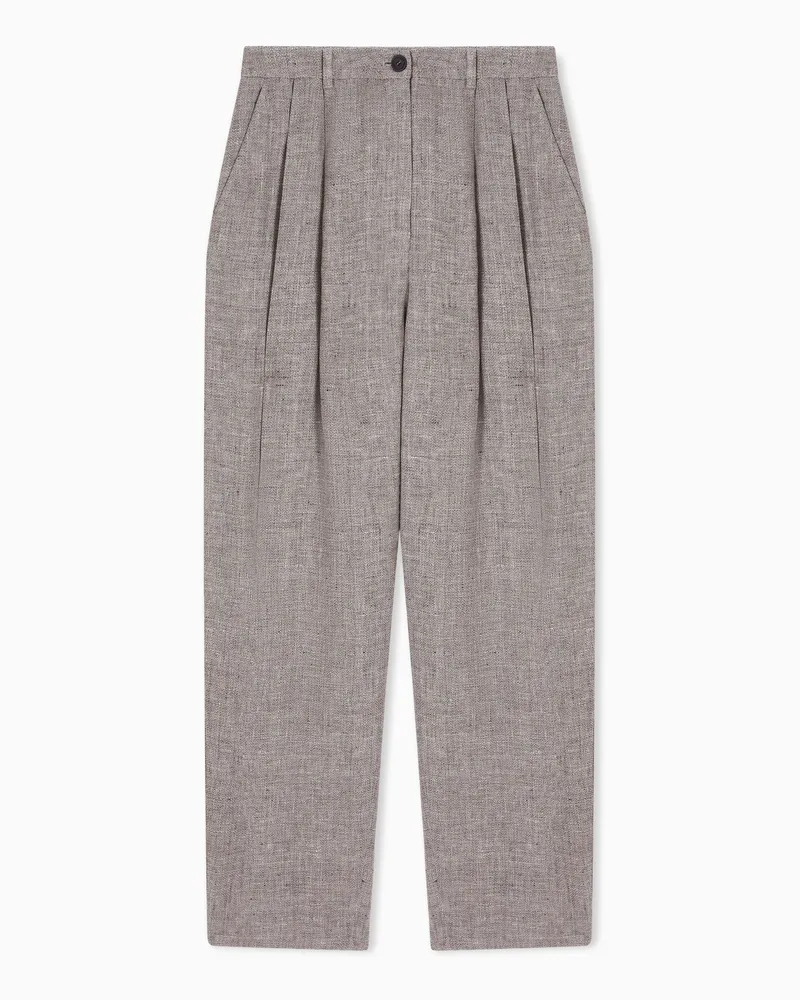 Emporio Armani Bundfaltenhose aus Natté-Leinen Braun