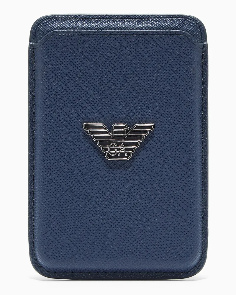 Emporio Armani ASV Kartenetui mit Magnetfunktion, gefertigt aus neu aufbereitetem Saffiano Blau