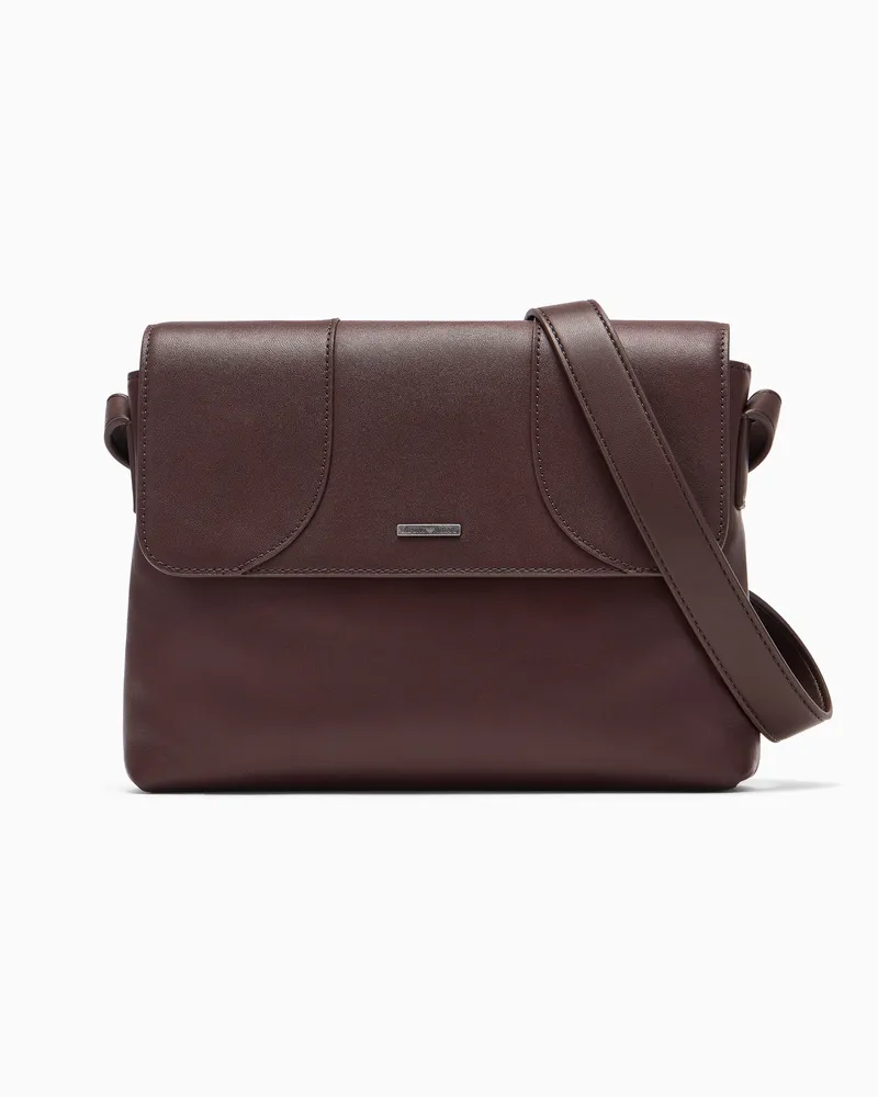 Emporio Armani Umhängetasche aus Leder mit Klappverschluss und Trageriemen Braun