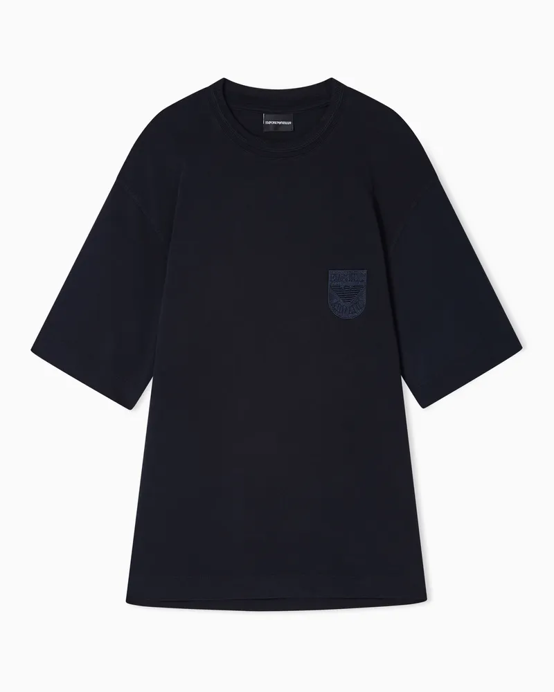 Emporio Armani T-Shirt aus Heavy Jersey mit Wappen-Stickerei Marineblau