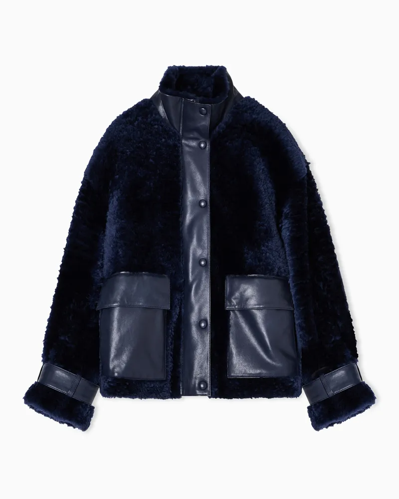 Emporio Armani Shearling-Jacke mit Nappa-Details Blau
