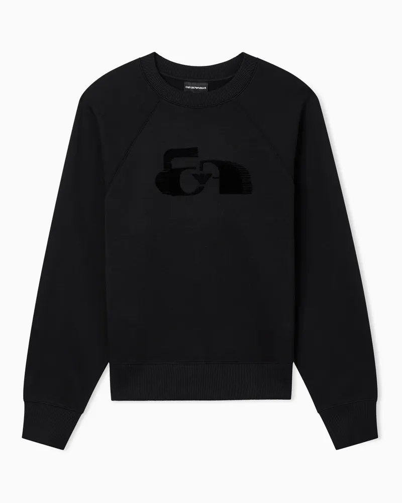 Emporio Armani Sweatshirt aus Jersey mit großem, geflocktem Logo Schwarz