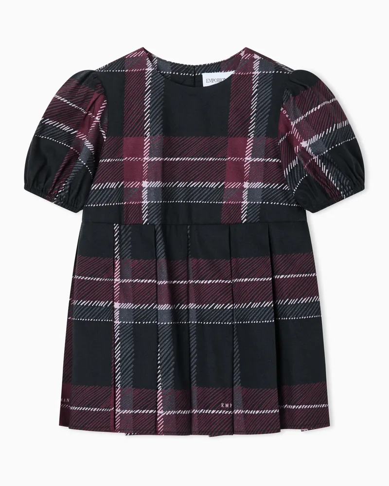 Emporio Armani Kariertes Kleid mit kurzen Puffärmeln und Faltenrock Blau
