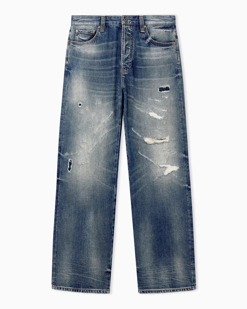 Emporio Armani Lässige 5-Pocket-Jeans aus Baumwolldenim im Destroyed-Look Blau