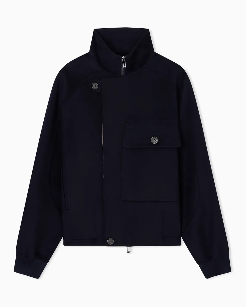 Emporio Armani Blouson aus Wollstoff mit Maxi-Tasche Marineblau