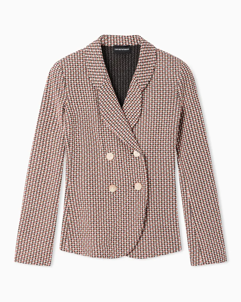 Emporio Armani Double-breasted jacket in jacquard jersey with houndstooth motif Blau