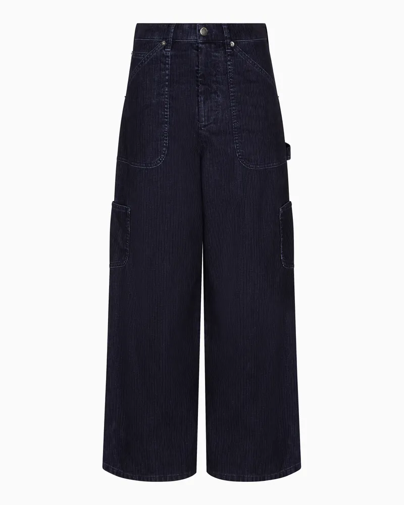Emporio Armani J2G Cargo-Jeans aus geflocktem, geripptem, stückgefärbtem Drillich Marineblau