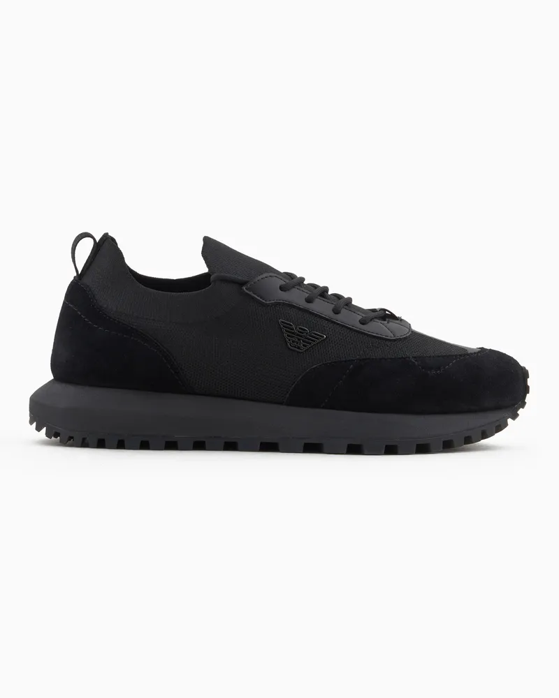 Emporio Armani Strick-Sneaker mit Details aus Wildleder Schwarz