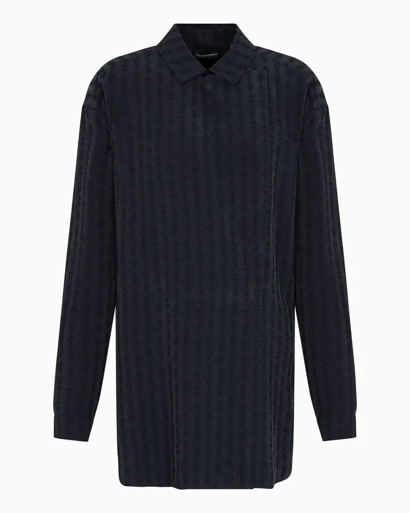 Emporio Armani ASV Maxi-Hemd mit Wickelverschluss aus einer Cupro-Mischung in Jacquard-Stoff-Verarbeitung Blau