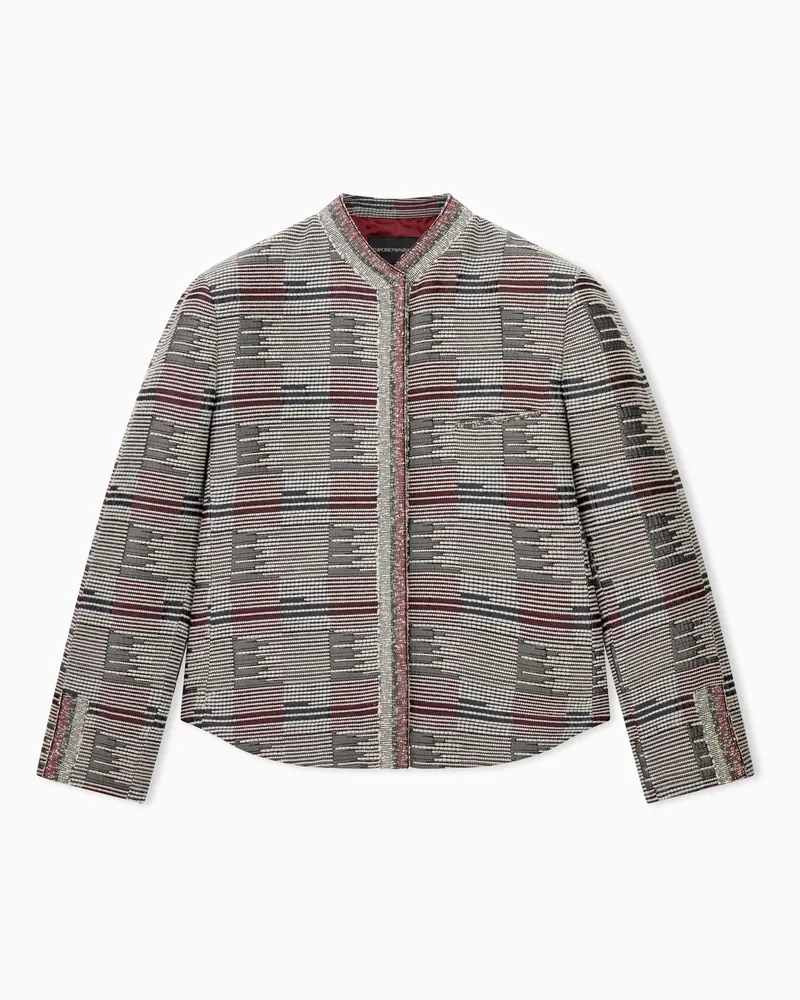 Emporio Armani Blazer kragenlos mit Wollanteil und geometrischem Jacquard Gemustert