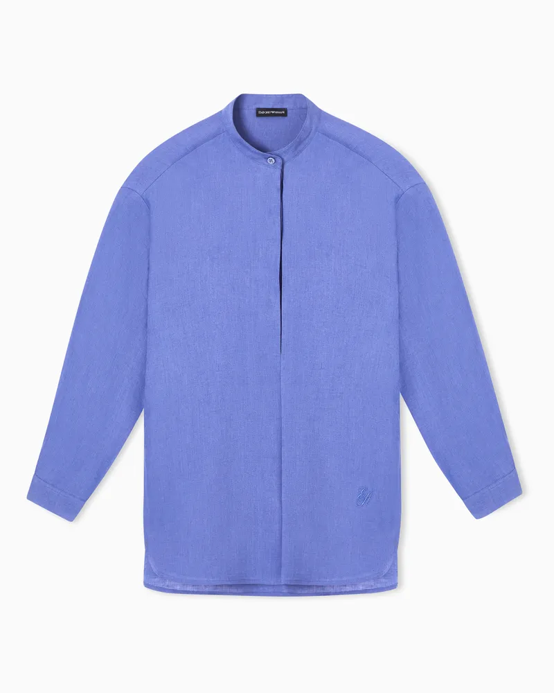 Emporio Armani Hemd mit Grandad-Kragen aus reinem Leinen Violett