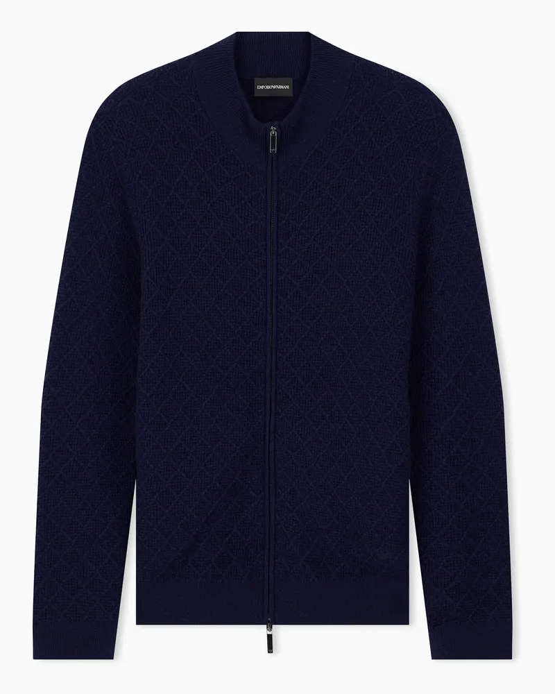 Emporio Armani Cardigan aus Schurwolle und Kaschmir mit Reißverschluss Marineblau