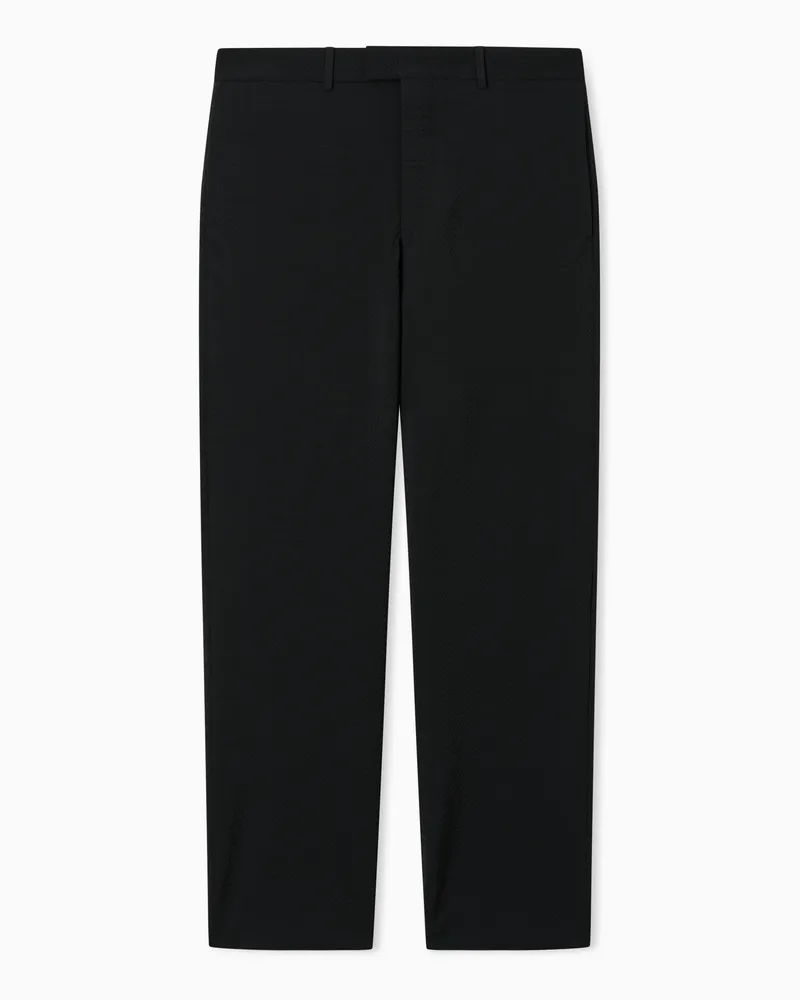 Emporio Armani Virgin wool seersucker trousers Schwarz