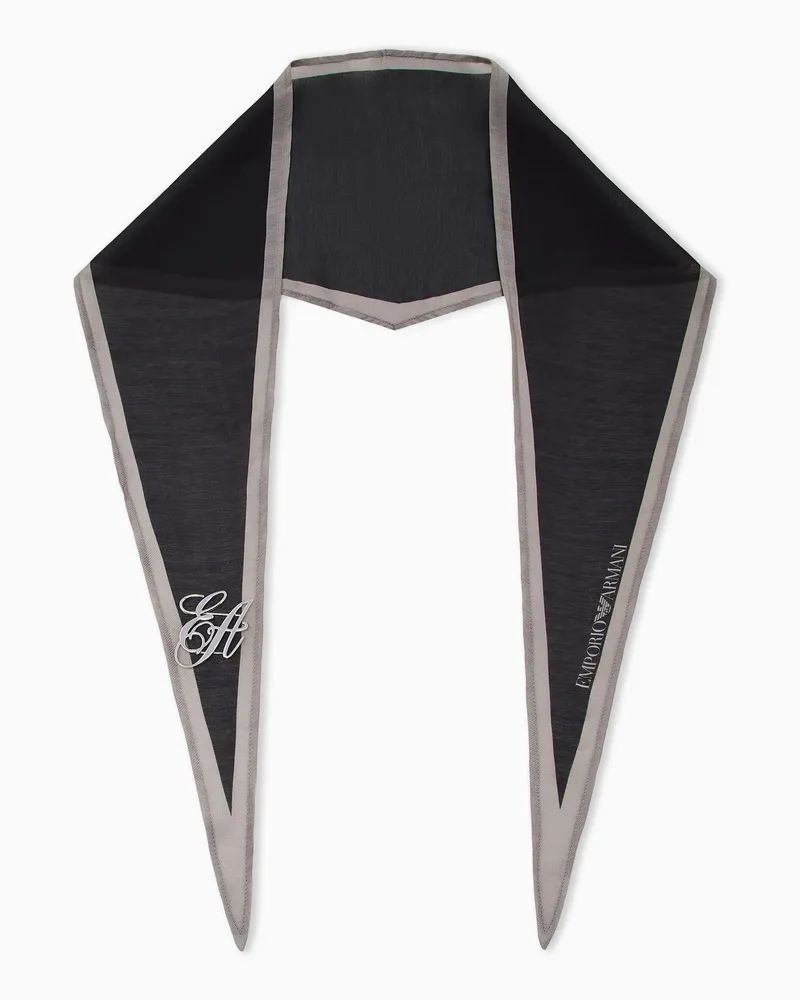 Emporio Armani Bedrucktes Foulard aus Modal und Seide mit Metalllogo Schwarz