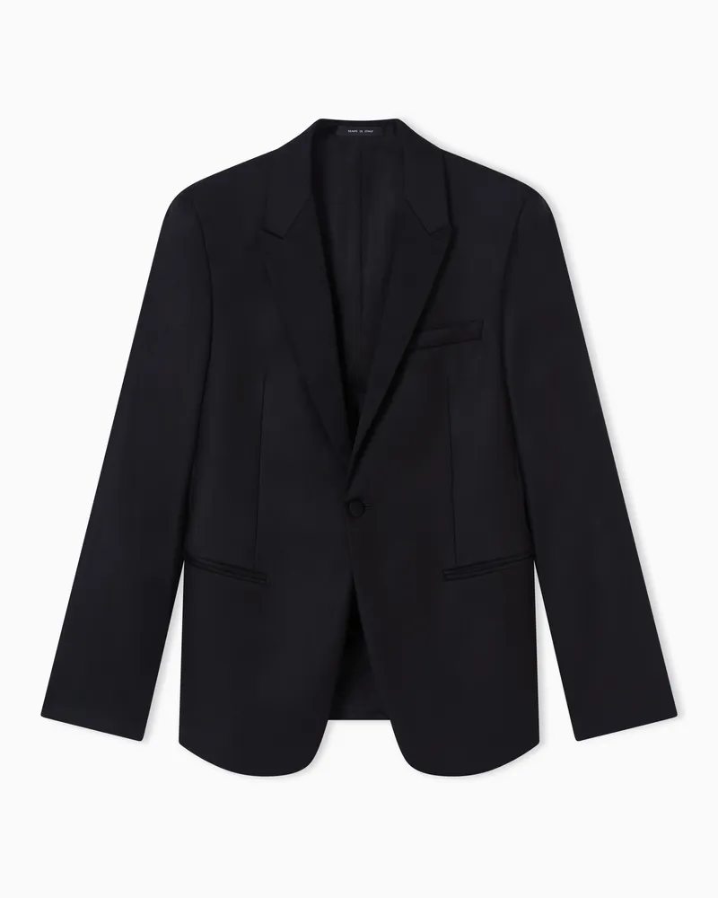 Emporio Armani Jacke aus einfarbiger, gekämmter Wolle mit Spitzrevers Schwarz