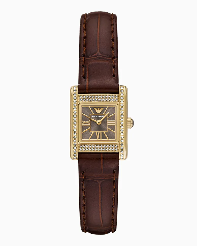 Emporio Armani Zweizeigeruhr aus braunem Leder Mehrfarbig