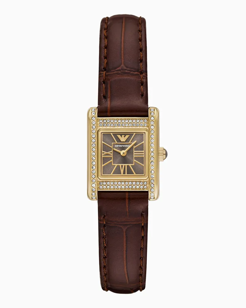 Emporio Armani Zweizeigeruhr aus braunem Leder Mehrfarbig