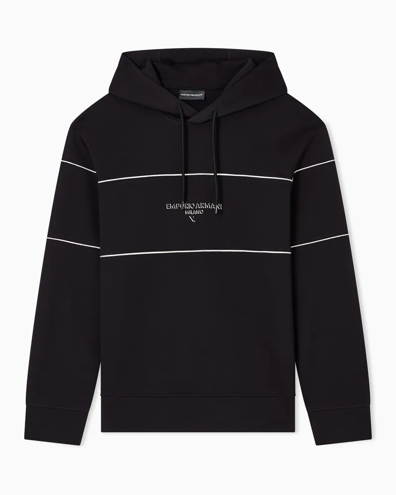 Emporio Armani Sweatshirt mit Kapuze aus doppellagigem Jersey mit Kapuze und 3D-Logo Schwarz