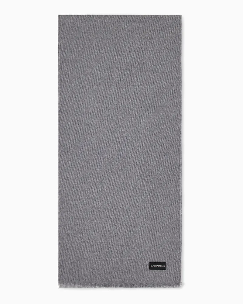Emporio Armani Schal aus Schurwolle mit Fransen und Diagonalmuster Grau