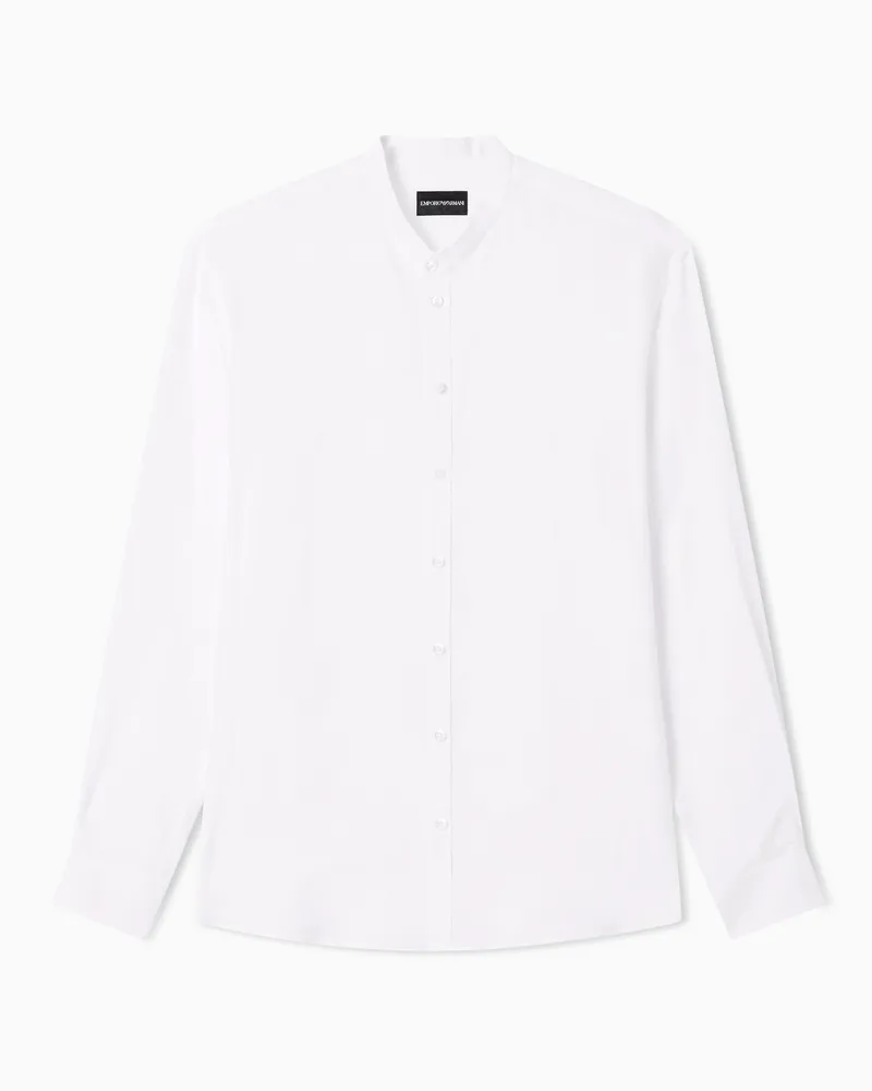 Emporio Armani Hemd mit Grandad-Kragen aus reinem Leinen Weiß