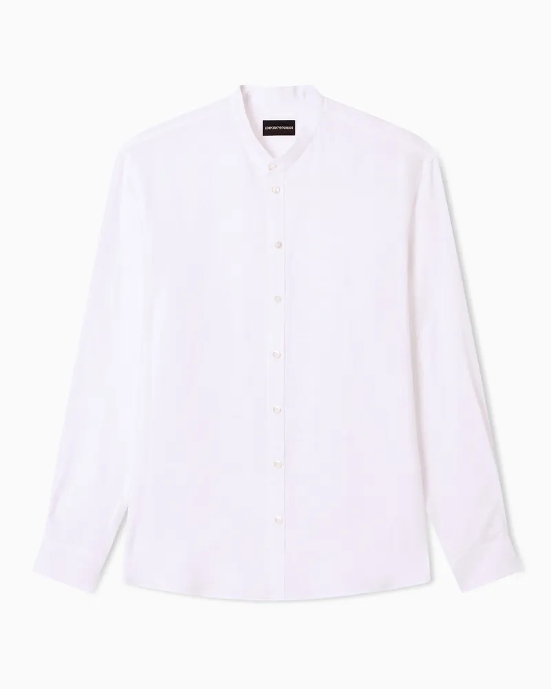 Emporio Armani Hemd mit Grandad-Kragen aus reinem Leinen Weiß