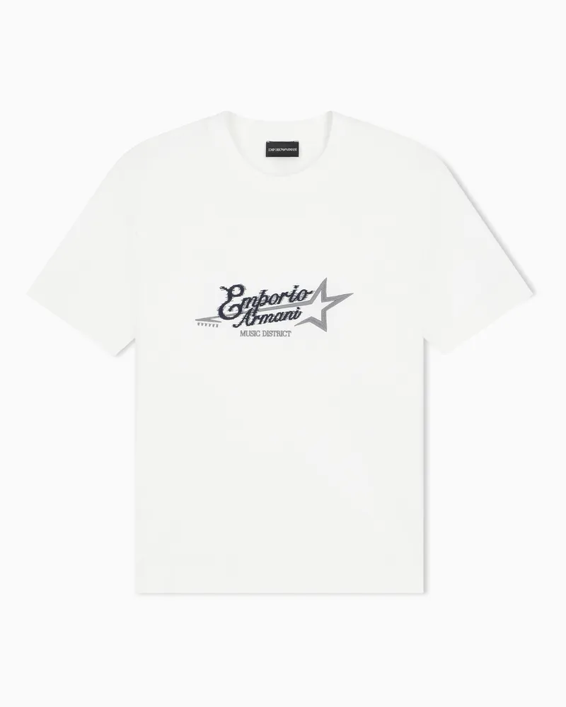 Emporio Armani T-Shirt Regular Fit aus schwerem Baumwolljersey Weiß