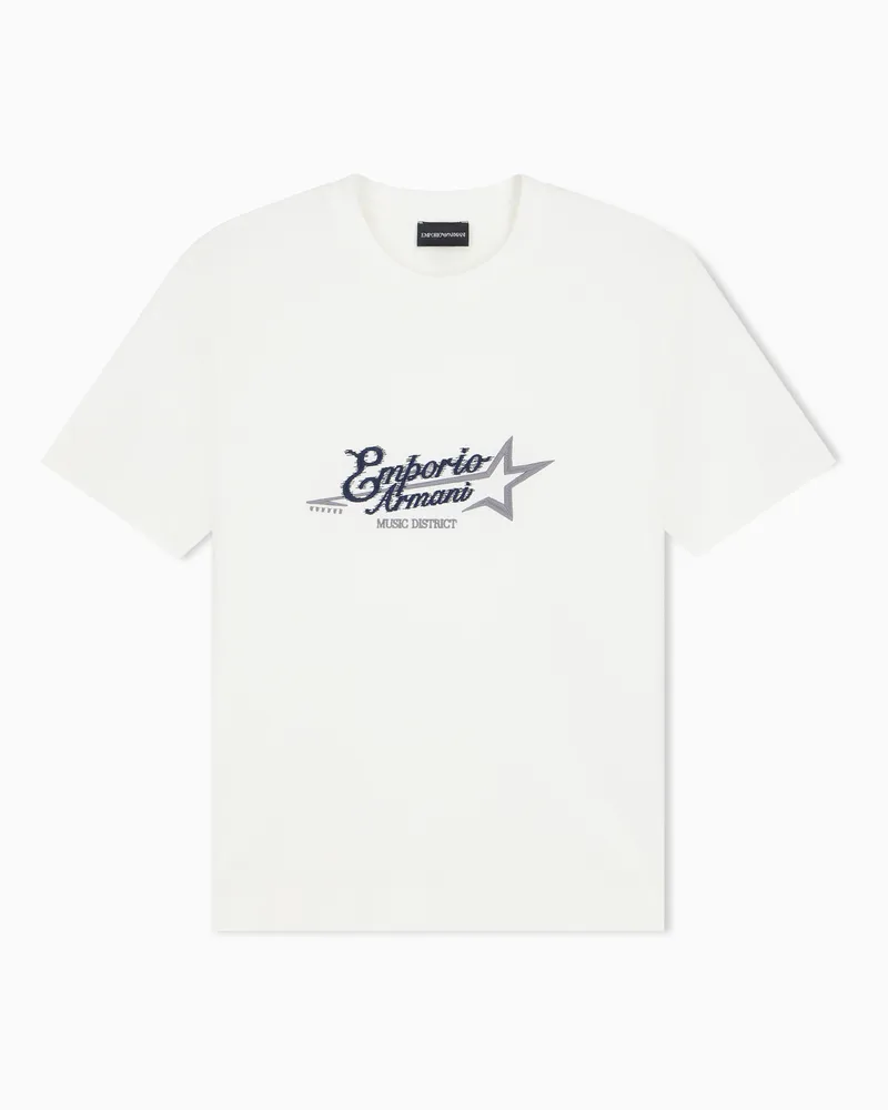 Emporio Armani T-Shirt Regular Fit aus schwerem Baumwolljersey Weiß